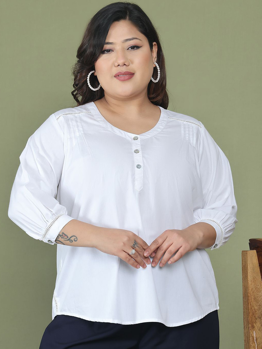 theRebelinme Women V-Neck Pure Cotton Plus Size Boxy Top