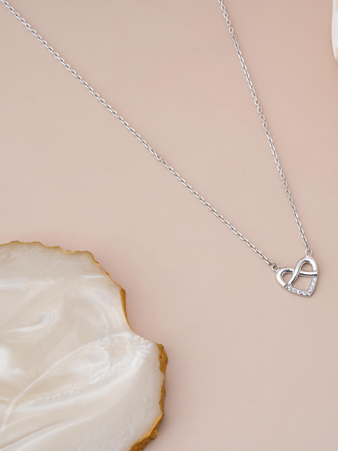 LIORA 925 Silver Jewellery Sterling Silver Rhodium-Plated CZ Studded Pendant With Chain