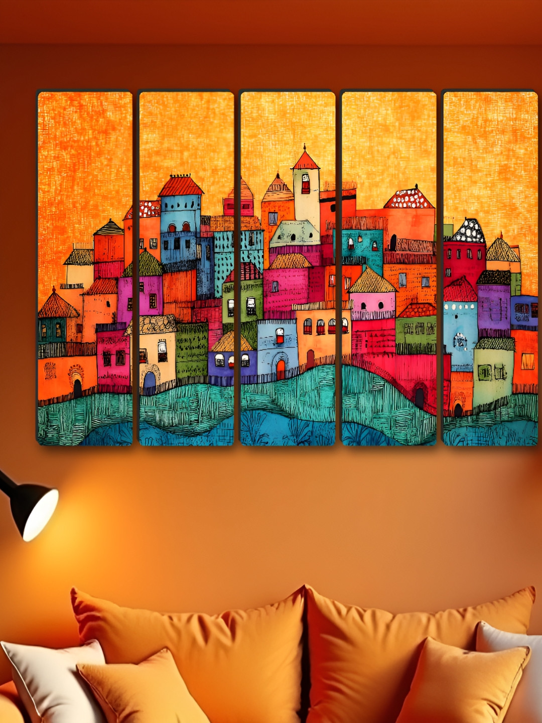 Aura Cityscape Synthetic Wood 5 Piece Wall Rectangle Paintings Wall Art - 60 x 30 In