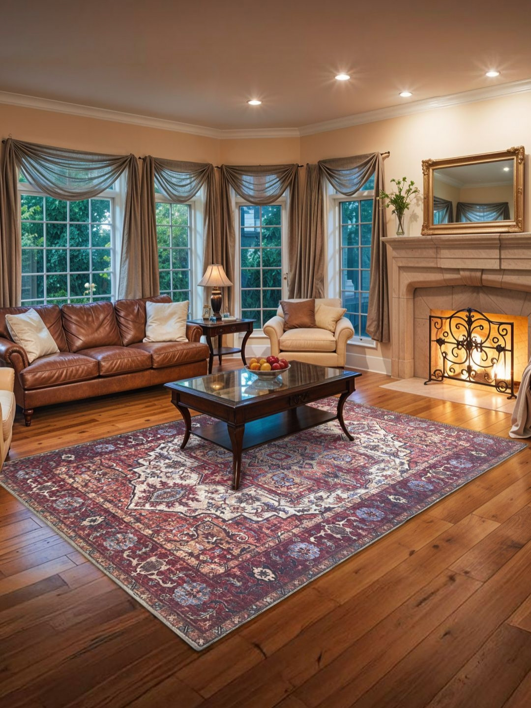 Sapana Carpet-Mats Rio Burgundy & White Traditional Bohemian Printed Carpet