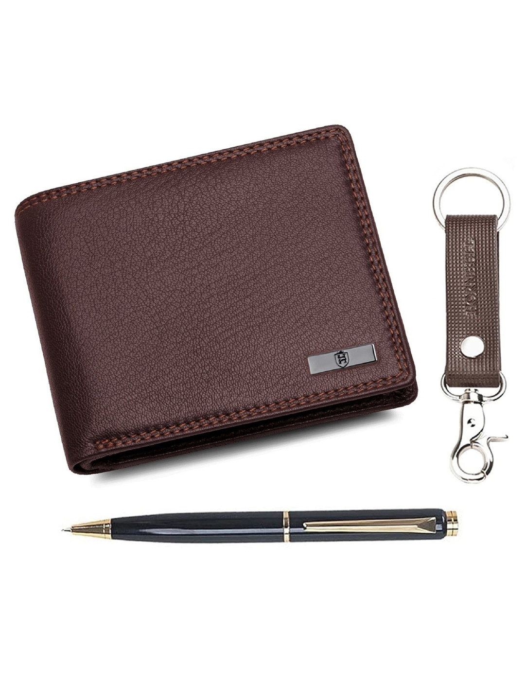 Hornbull Men Stella Brown Leather Wallet, Keyring & Pen Combo Accessory Gift Set