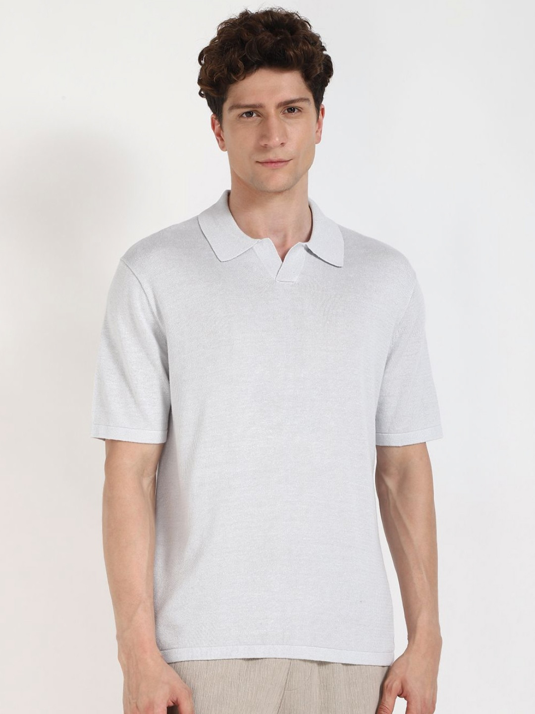 Calvin Klein Jeans Men Polo Collar Linen Applique T-shirt