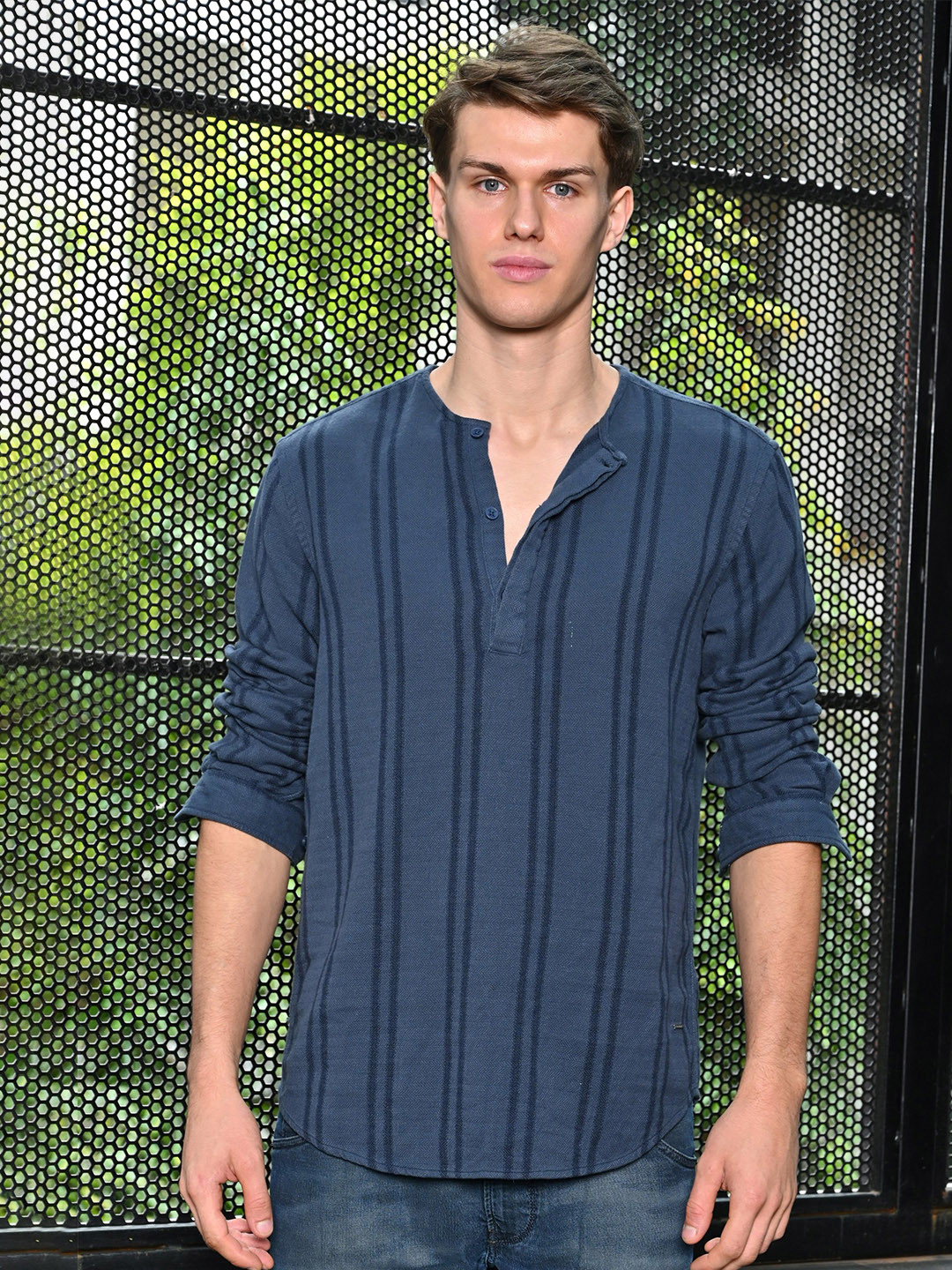 POE Men Edge - Cotton Striped Kurta Shirt - Petrol