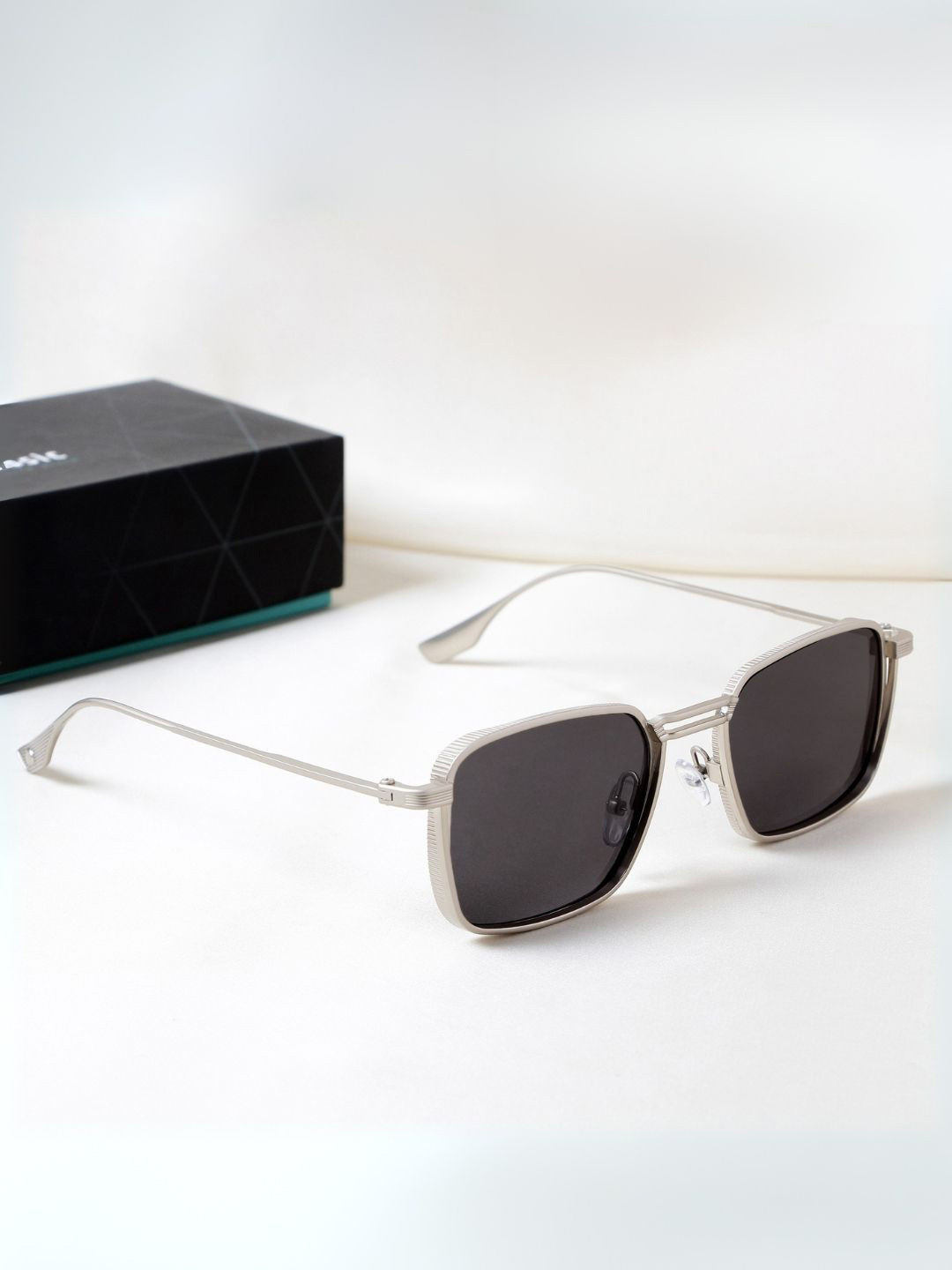 SUNGLASSIC Unisex Rectangle Sunglasses with UV Protected Lens SG-2812-Silver-Black