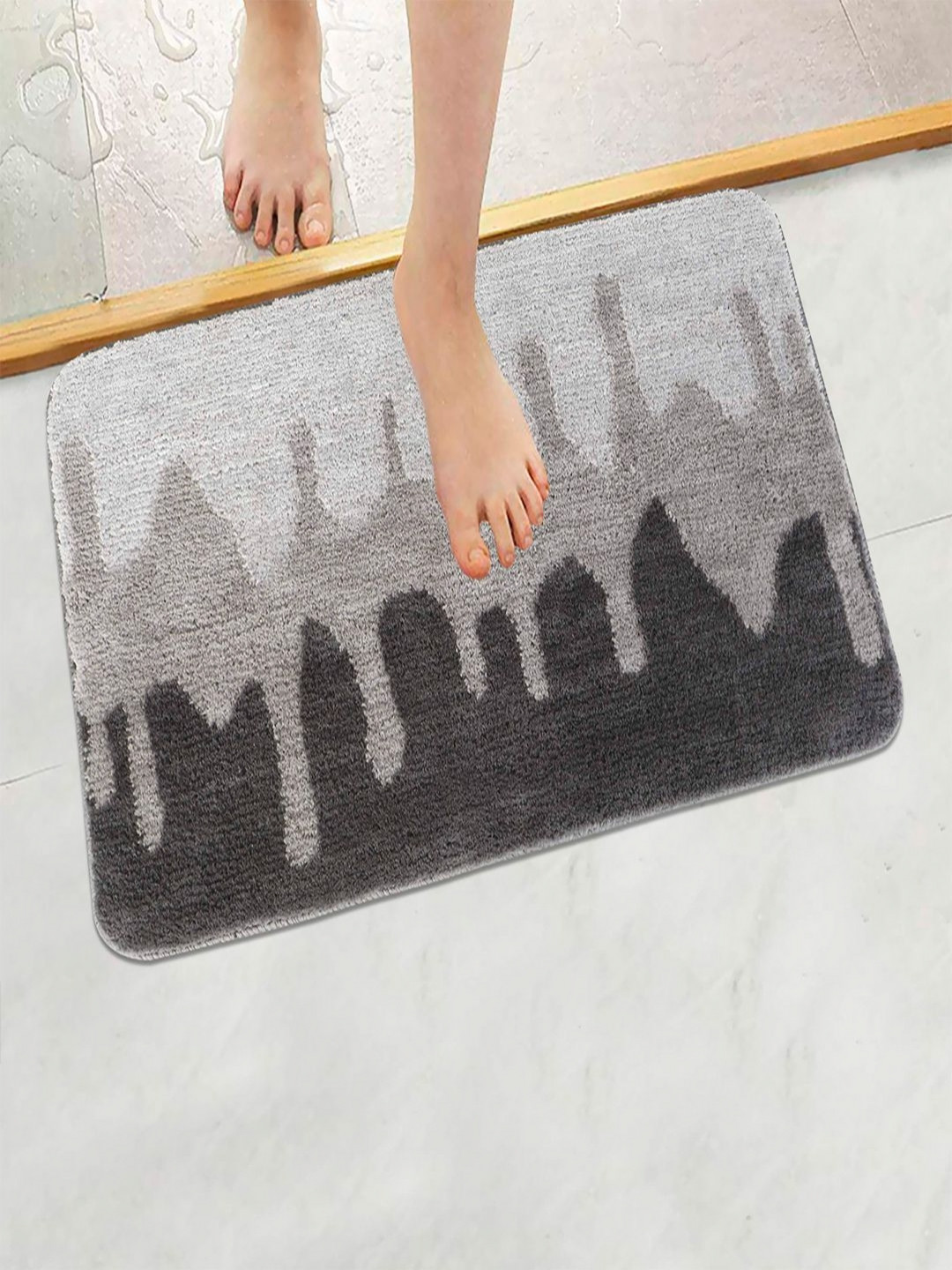 HOKIPO Grey & Black Patterned Microfibre 2800 GSM Bath Rug