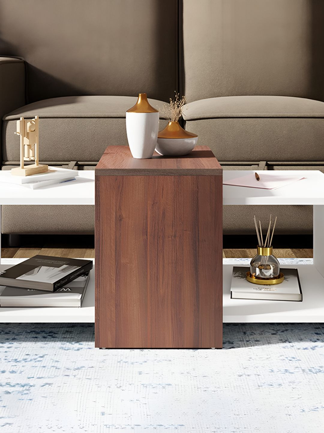 Royaloak Brown & White Abstract Shaped Coffee Table