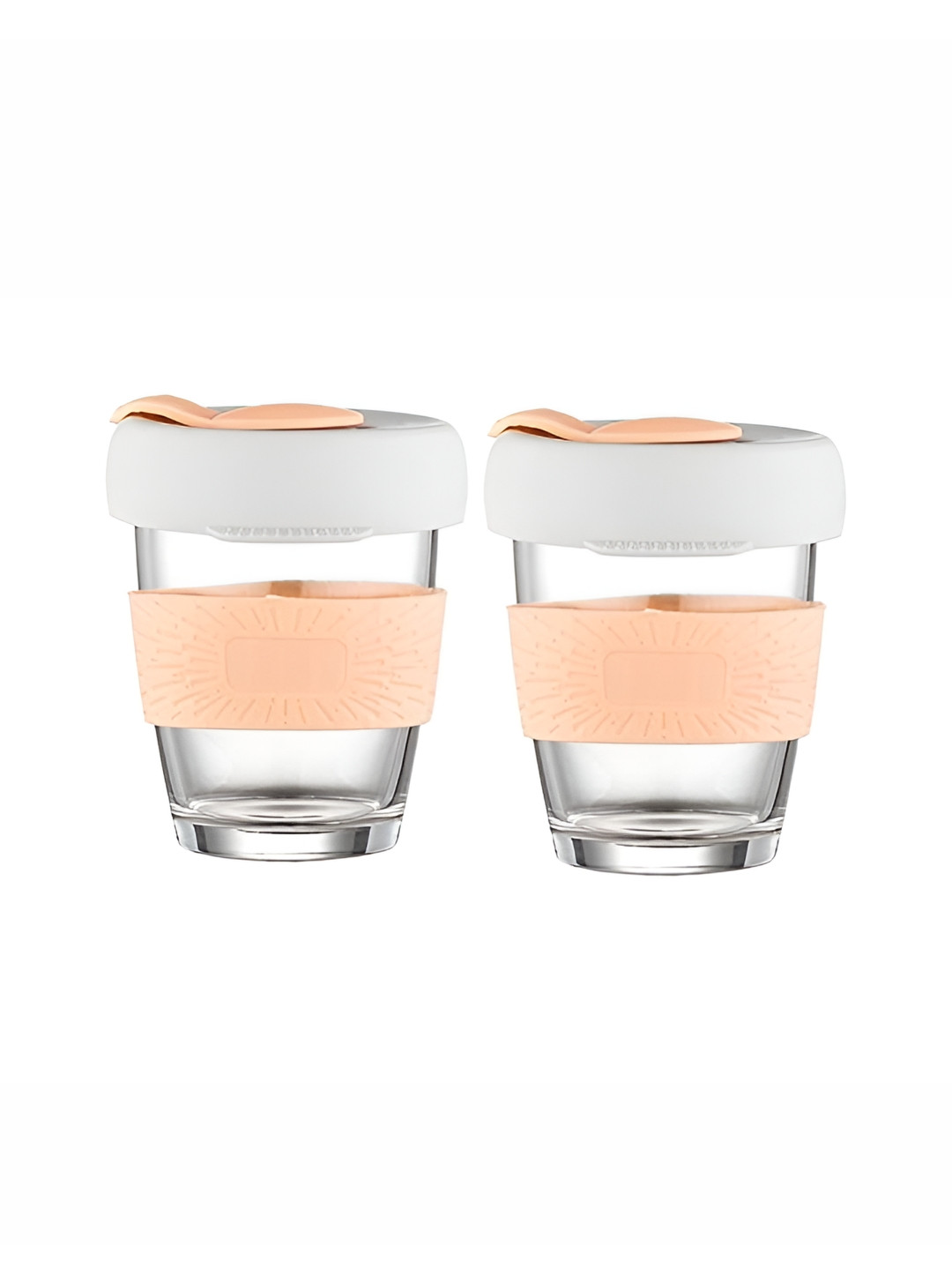 We3 Orange Glass Handmade 2 Piece Cups with Lids-350ml