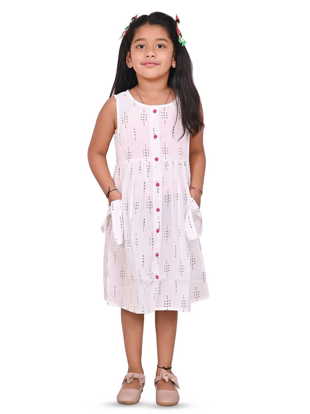 Megha Overseas Girls Ethnic Motifs Printed Cotton A-Line Knee Length Dress