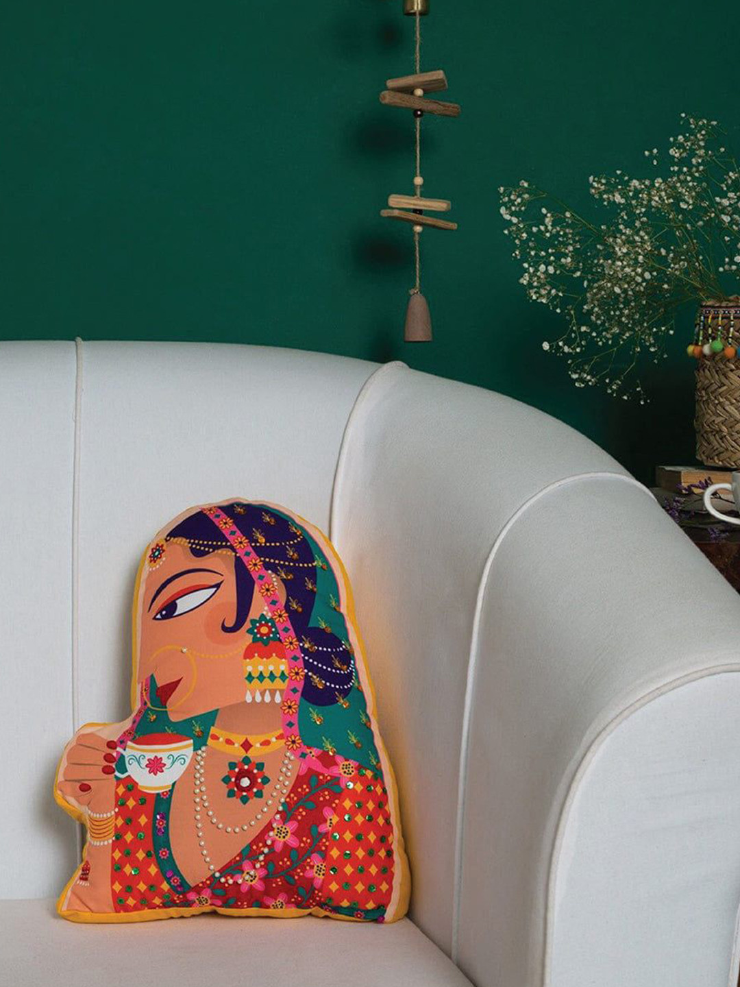 Chumbak Yellow & Red Printed Royal Rani Shaped Pre-Filled Cushion