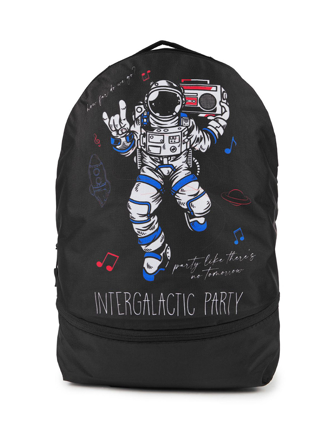 Bewakoof Unisex Black Intergalactic Party Printed Backpack