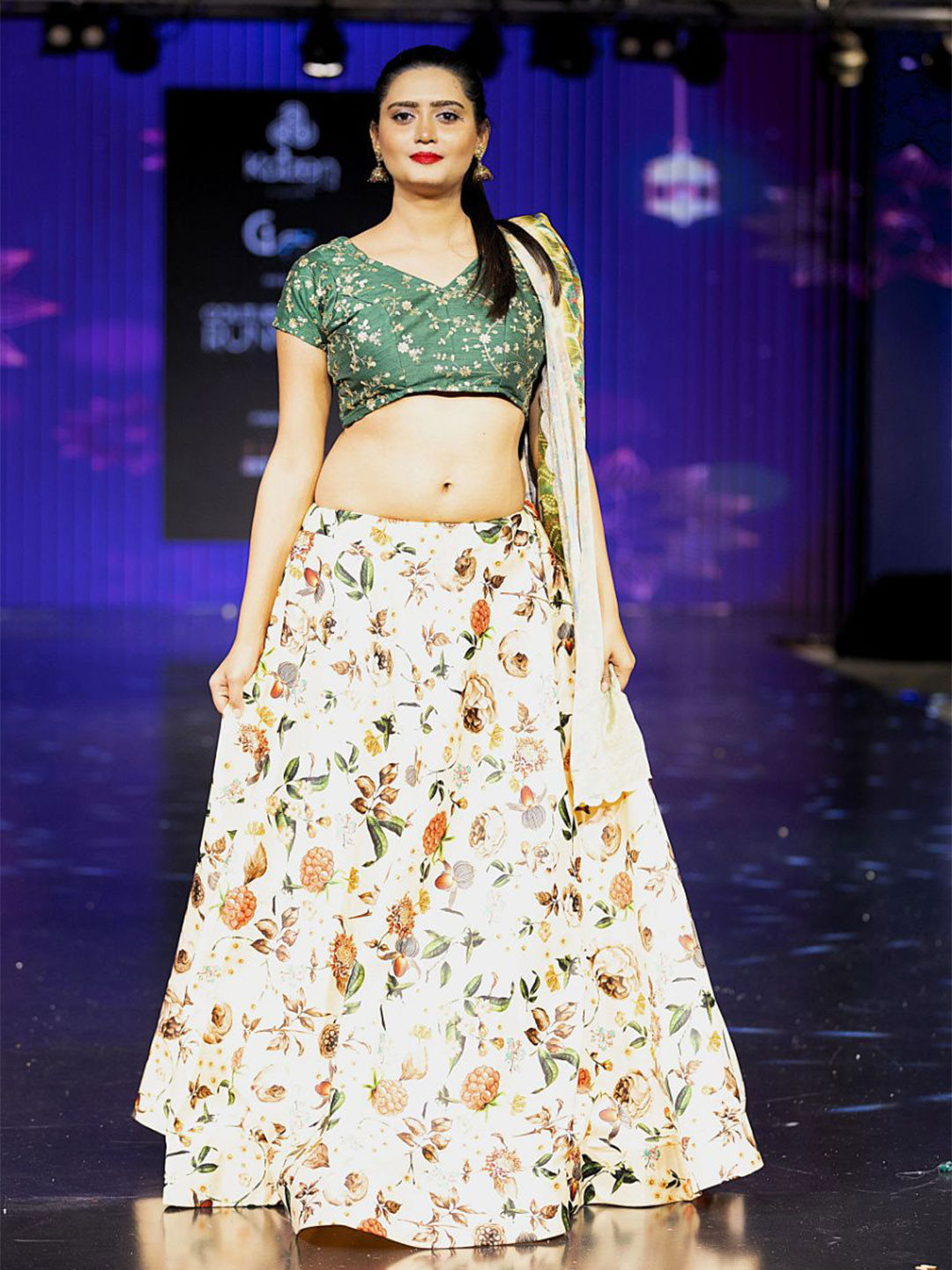 Kaizen TEXO FAB Embroidered Thread Work Semi-Stitched Lehenga & Unstitched Blouse With Dupatta
