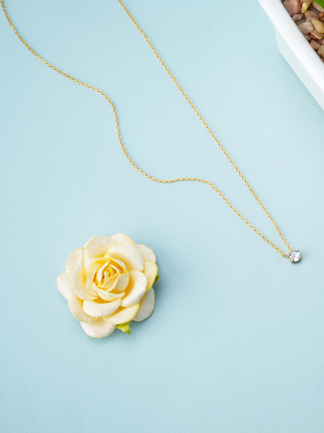 LIORA 925 Silver Jewellery Sterling Silver Gold-Plated Chain With Solitaire Pendant