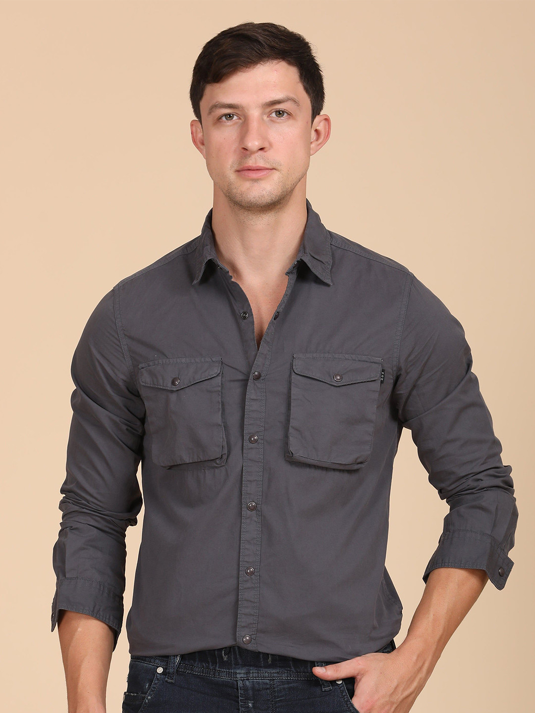 POE Men Patric - Cotton Cargo Shirt - Grey