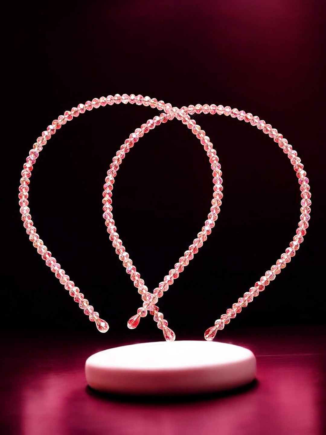 LYTIX Girls Set Of 2 Rhinestone Crystal Beads Hairbands Hoop Accessories