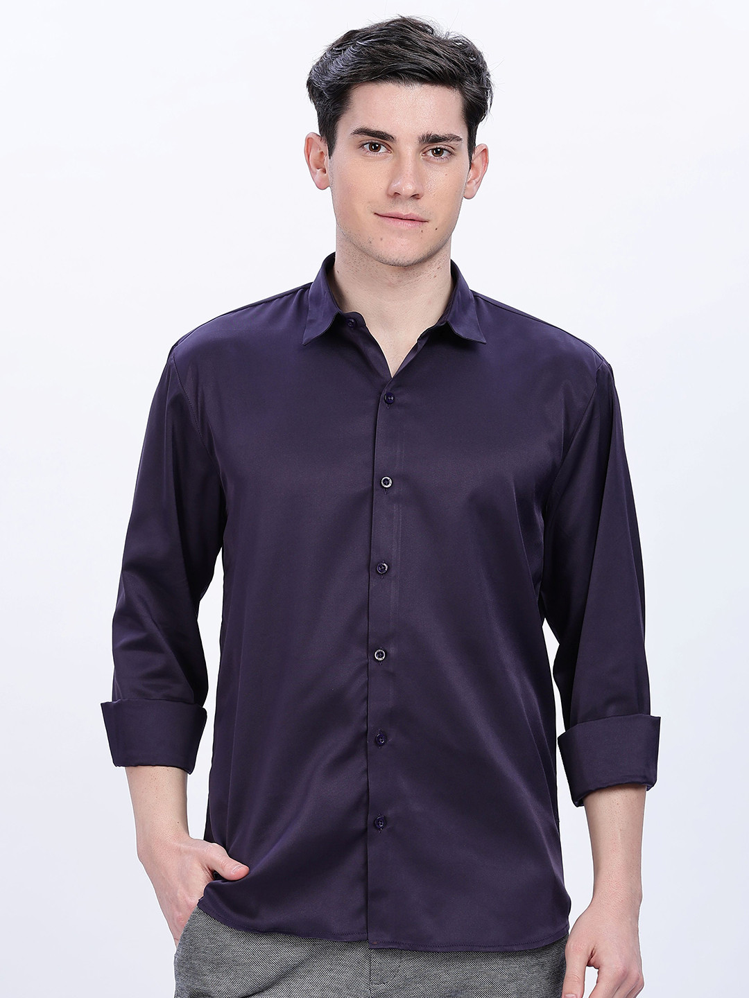 Purple Solid Regular Fit Casual Shirt