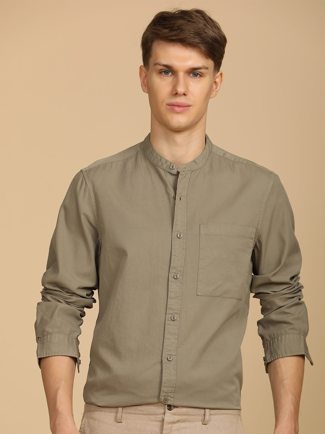Placido - Fine Cotton Solid Shirt - Khaki