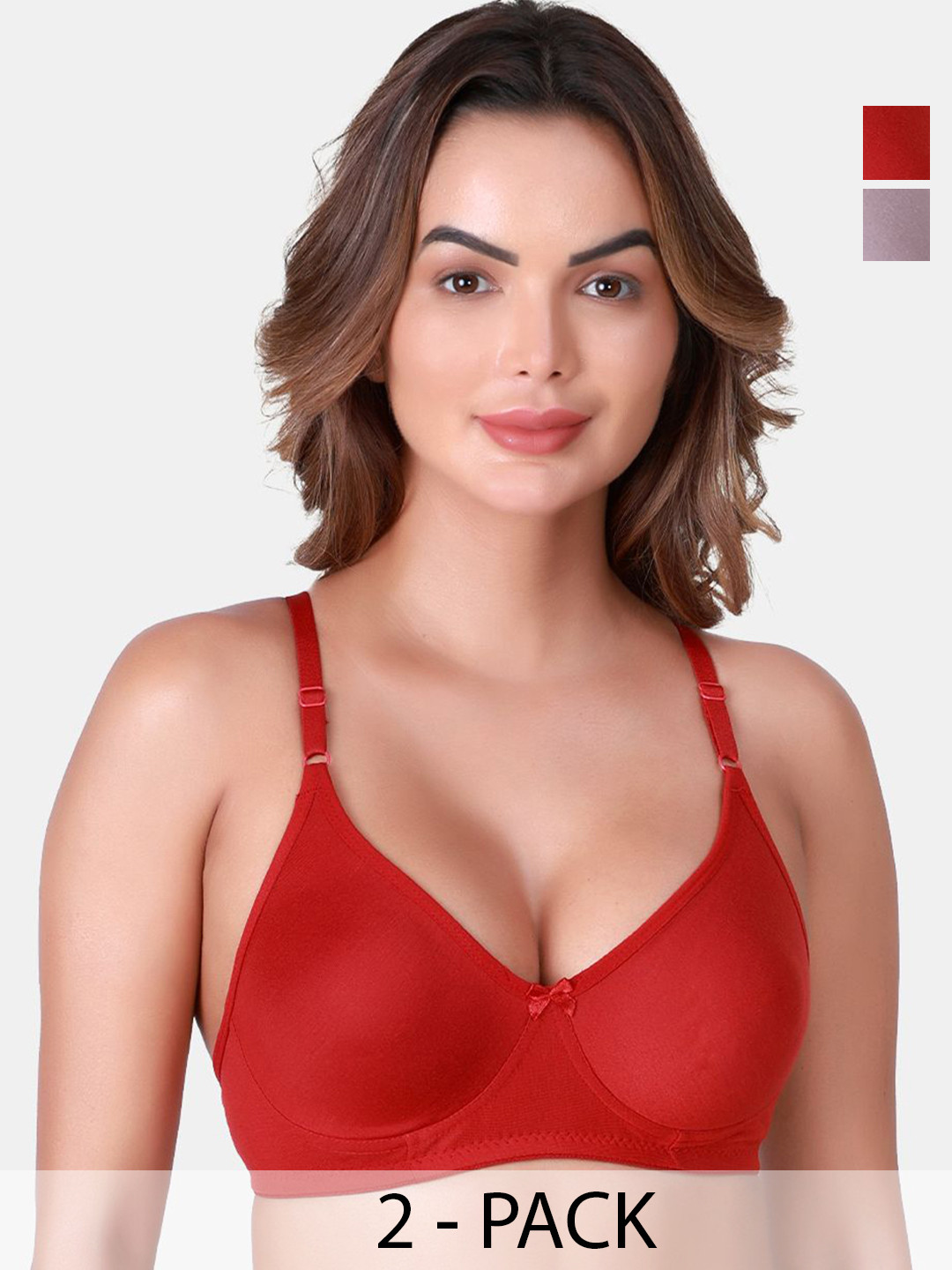 SKDREAMS Cotton Seamless Non Padded Full Coverage Non-Wired Women Pack of 2 T-Shirt Bra