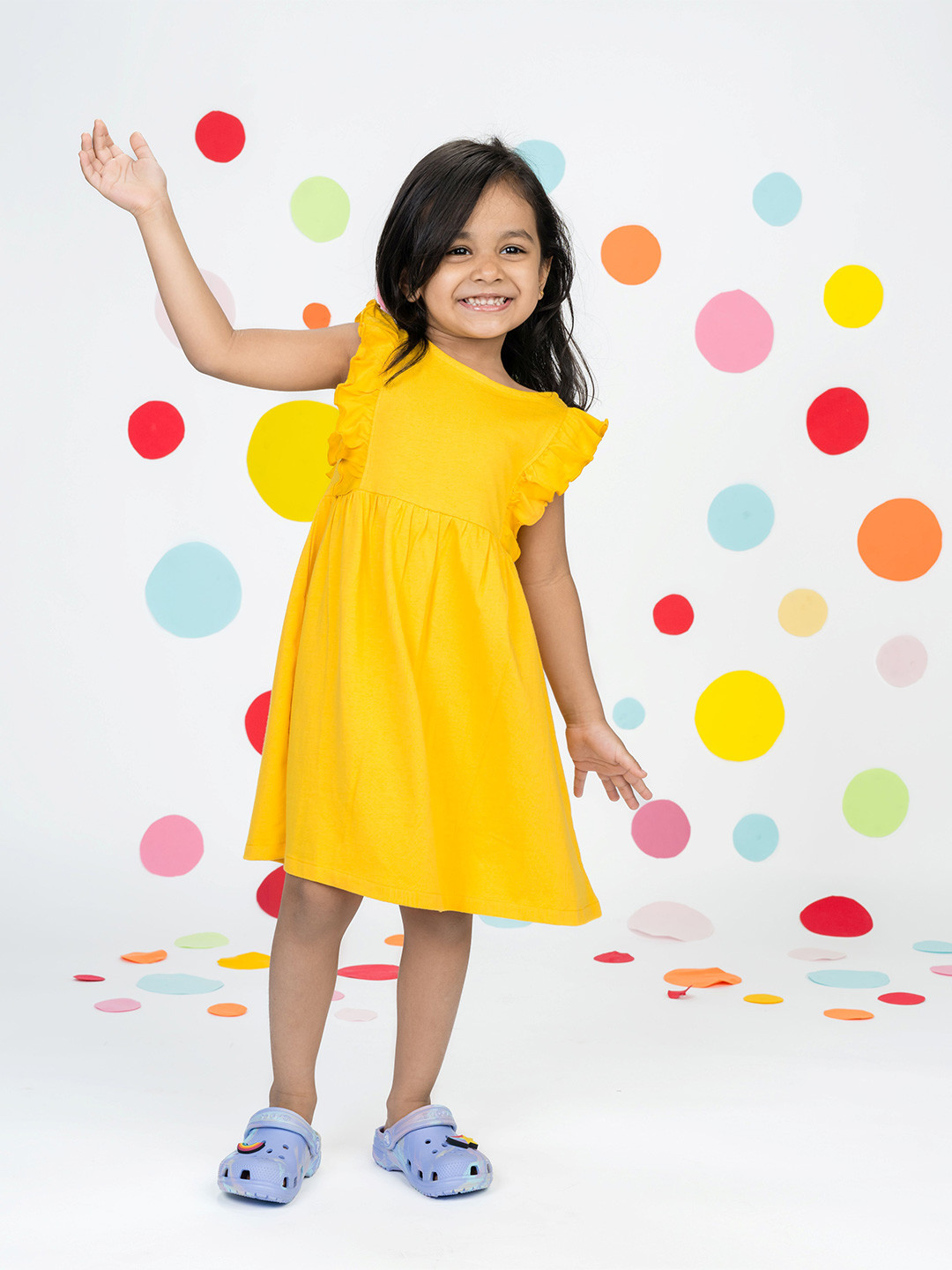 Totle Girls Ruffles Detail Cotton A-Line Dress