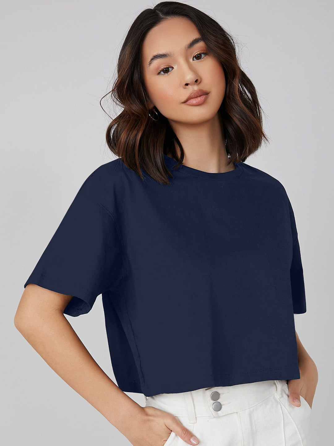 AAHWAN Women Extended Sleeves Cotton Boxy Crop Top