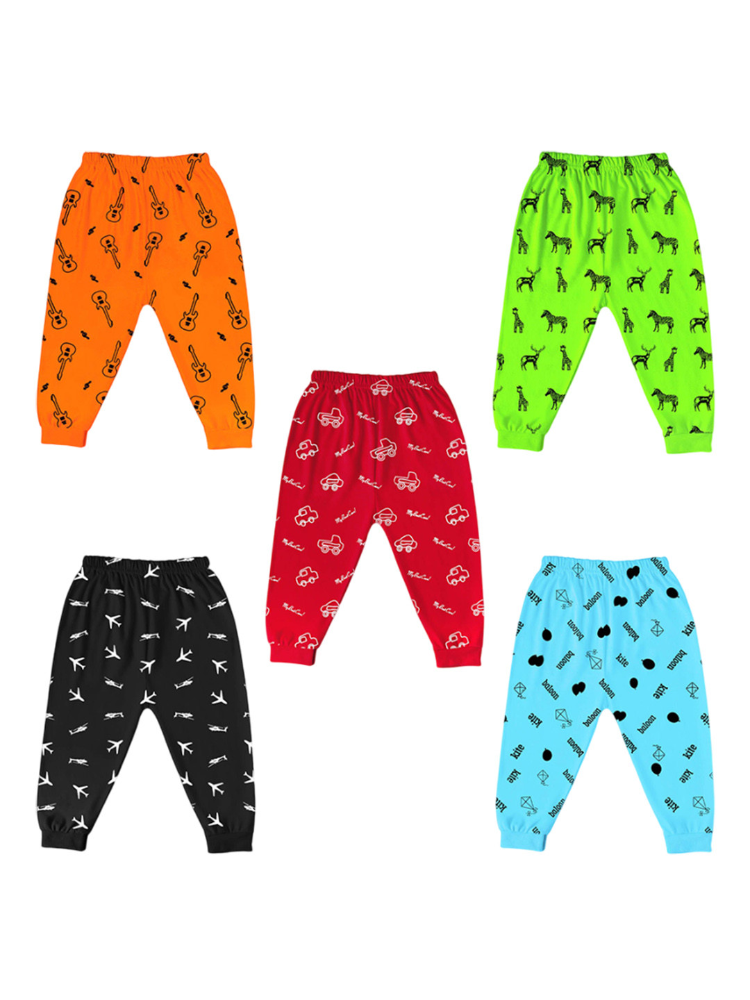 Lavi-Tavi Pack Of 5 Kids Mid-Rise Printed Cotton Joggers