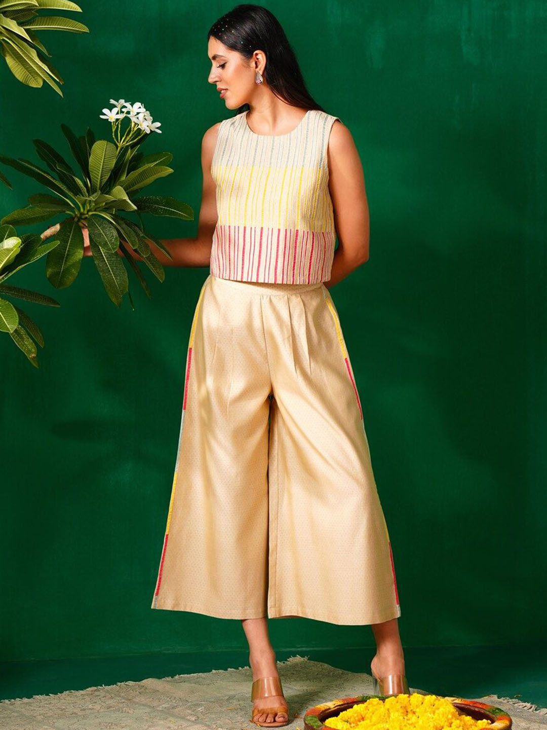 JAYPORE Daraz Block Printed Top & Palazzo Co-Ord Set