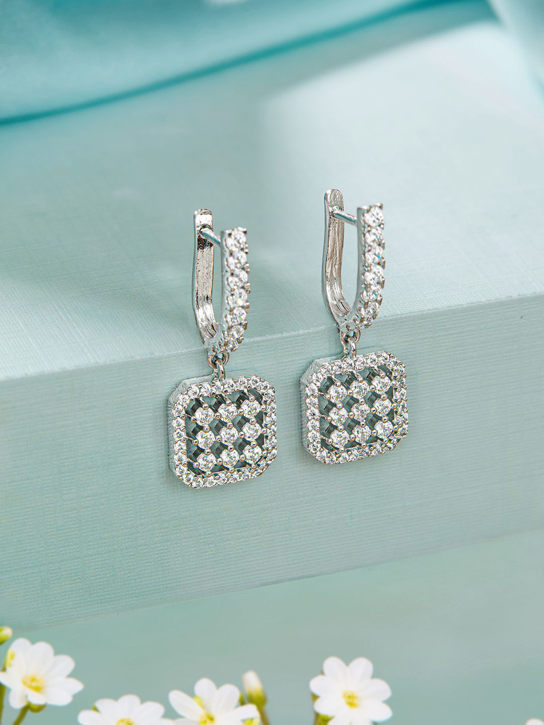 SARAF SILVERETZ 925 Sterling Silver Square Drop Earrings