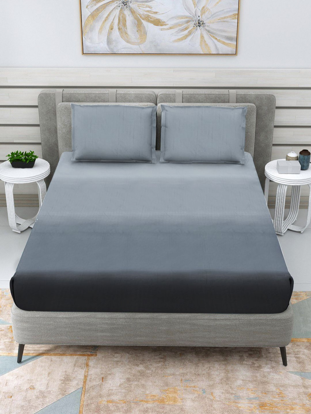 RRC Rr Creations Charcoal And Grey Ombre Cotton 250 TC King Bedsheet Set 2.74 m X 2.74 m