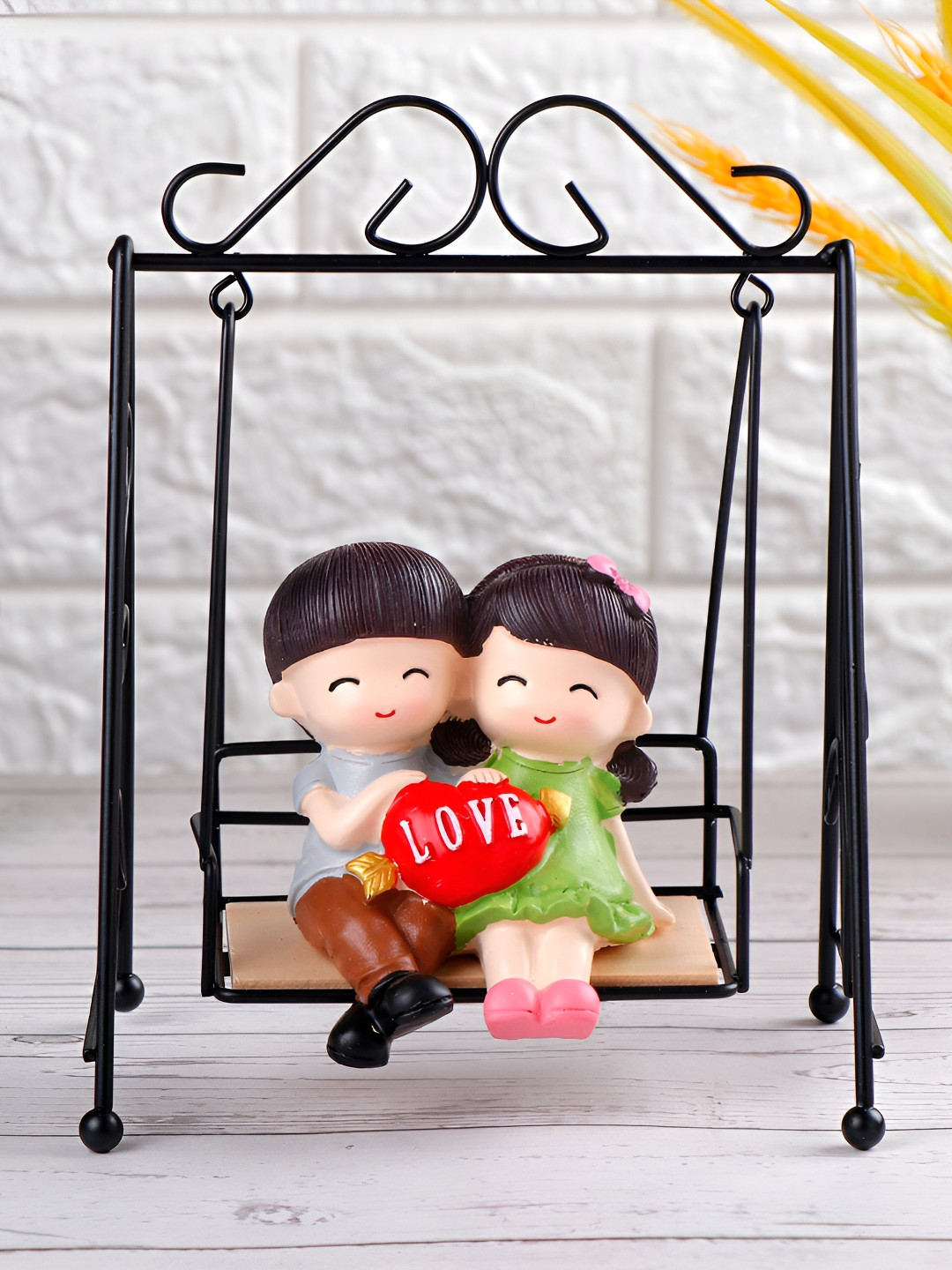 Archies Swing Of Romance Couple Black Polyresin Matte Living Room Small Showpiece - 5.9 Inches