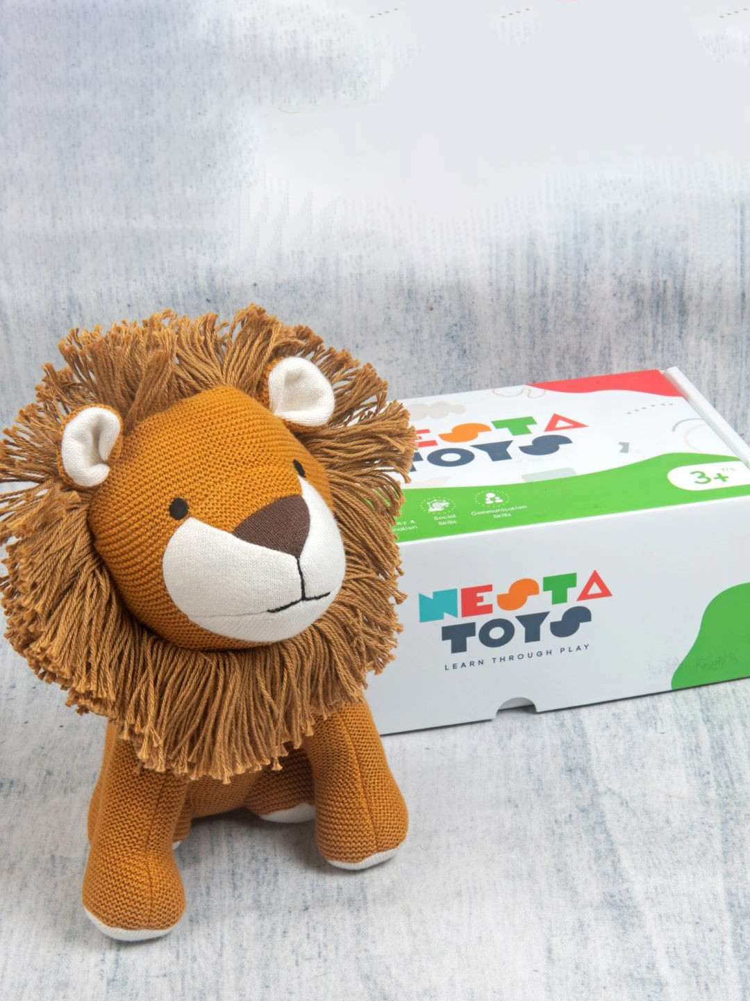 Nesta Toys Leo the Lion Knitted Cotton Animal Plush Toy for Kids