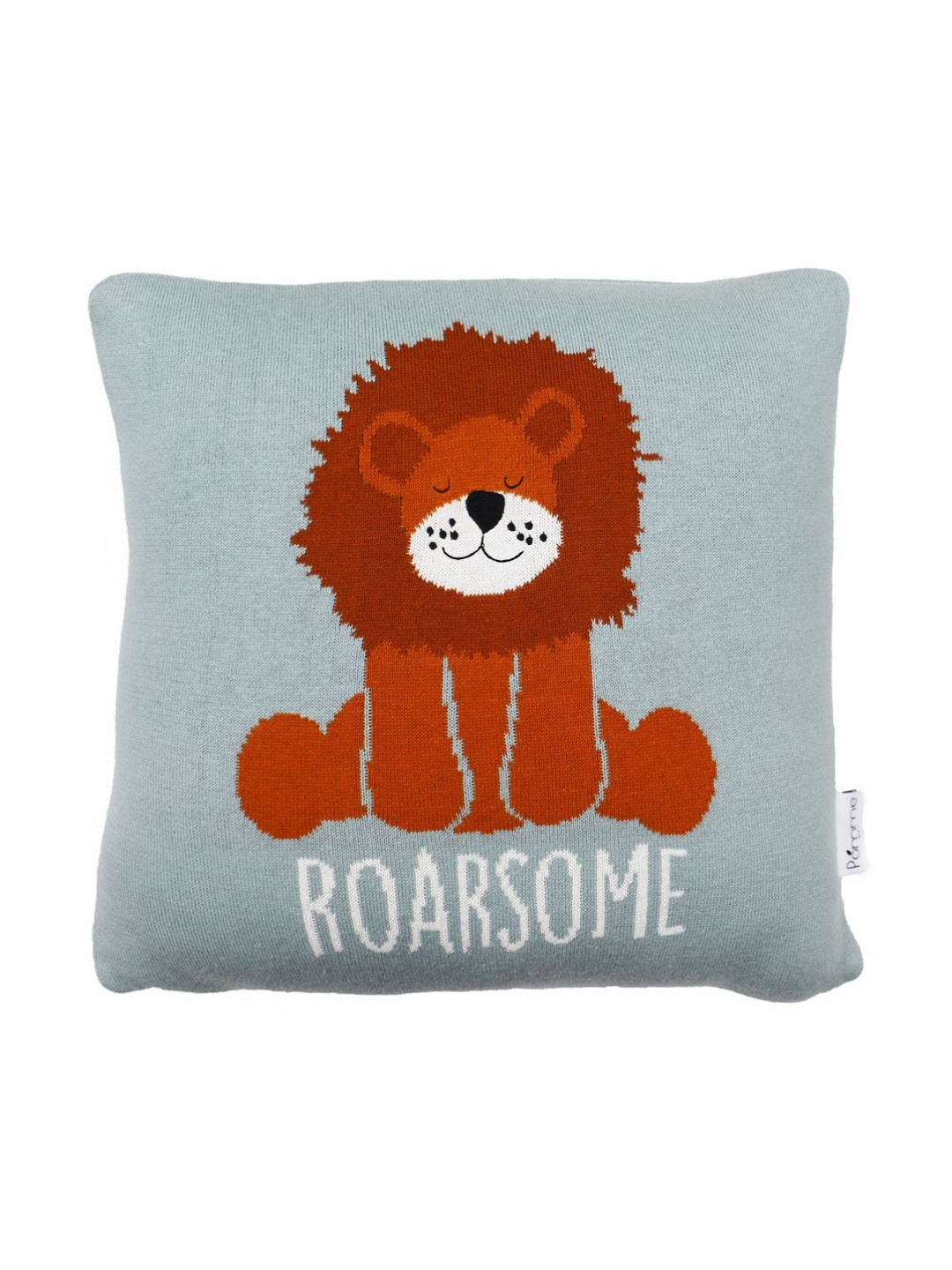 Pomme Lion Roarsome Blue Animal Cotton Breathable Textured Square Cushion Cover -14x14In