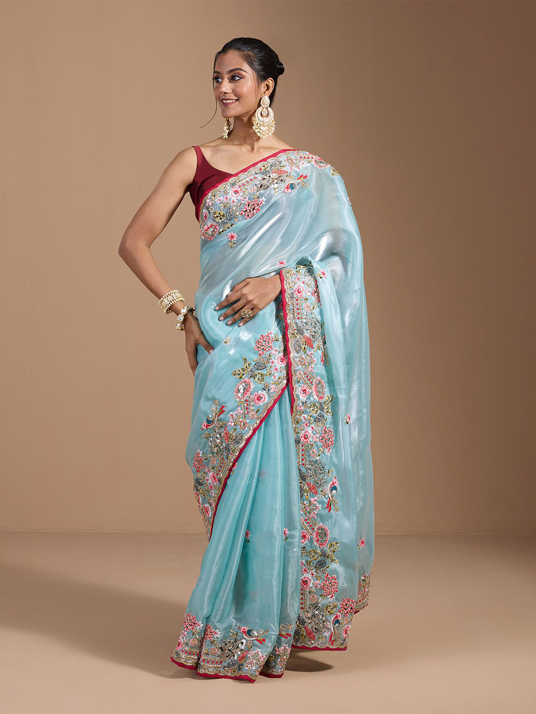 LeeliPeeri Designer Embroidered Sequence Thread Work Saree