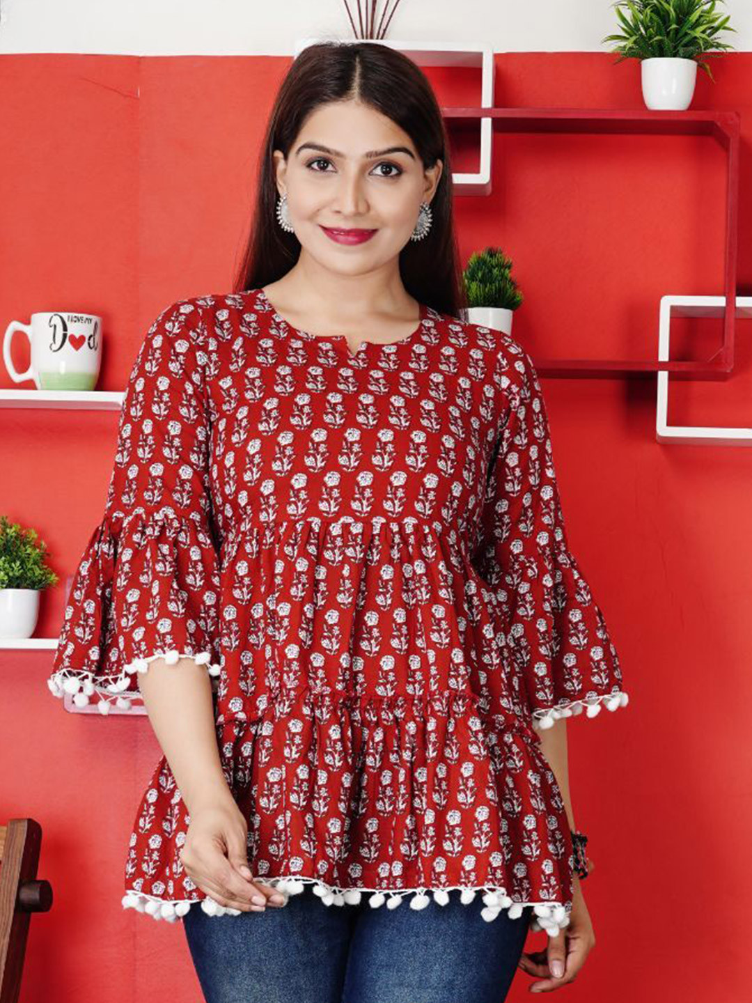 L.H HANDICRAFTS Floral Print Cotton Crop Top