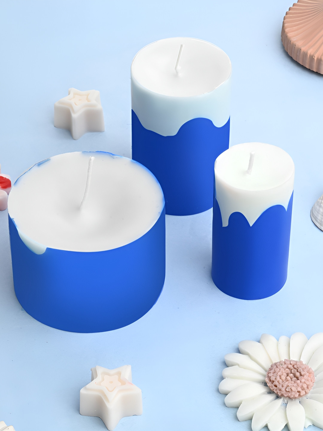ANWYN Soy Wax 3Pcs Scented 1 Wick Cool Breeze Solid Geometric Regular Pillar Candles