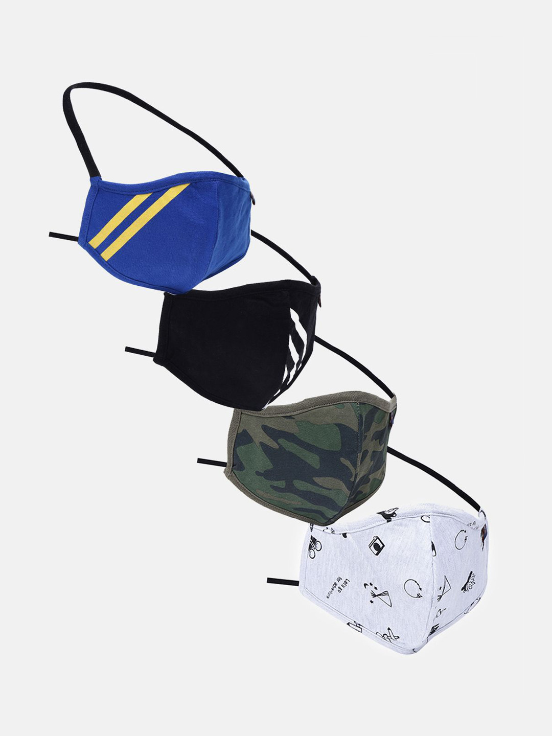 3PIN Pack Of 4 Printed 3-Ply Cotton Reusable Fashionable Outdoor Masks