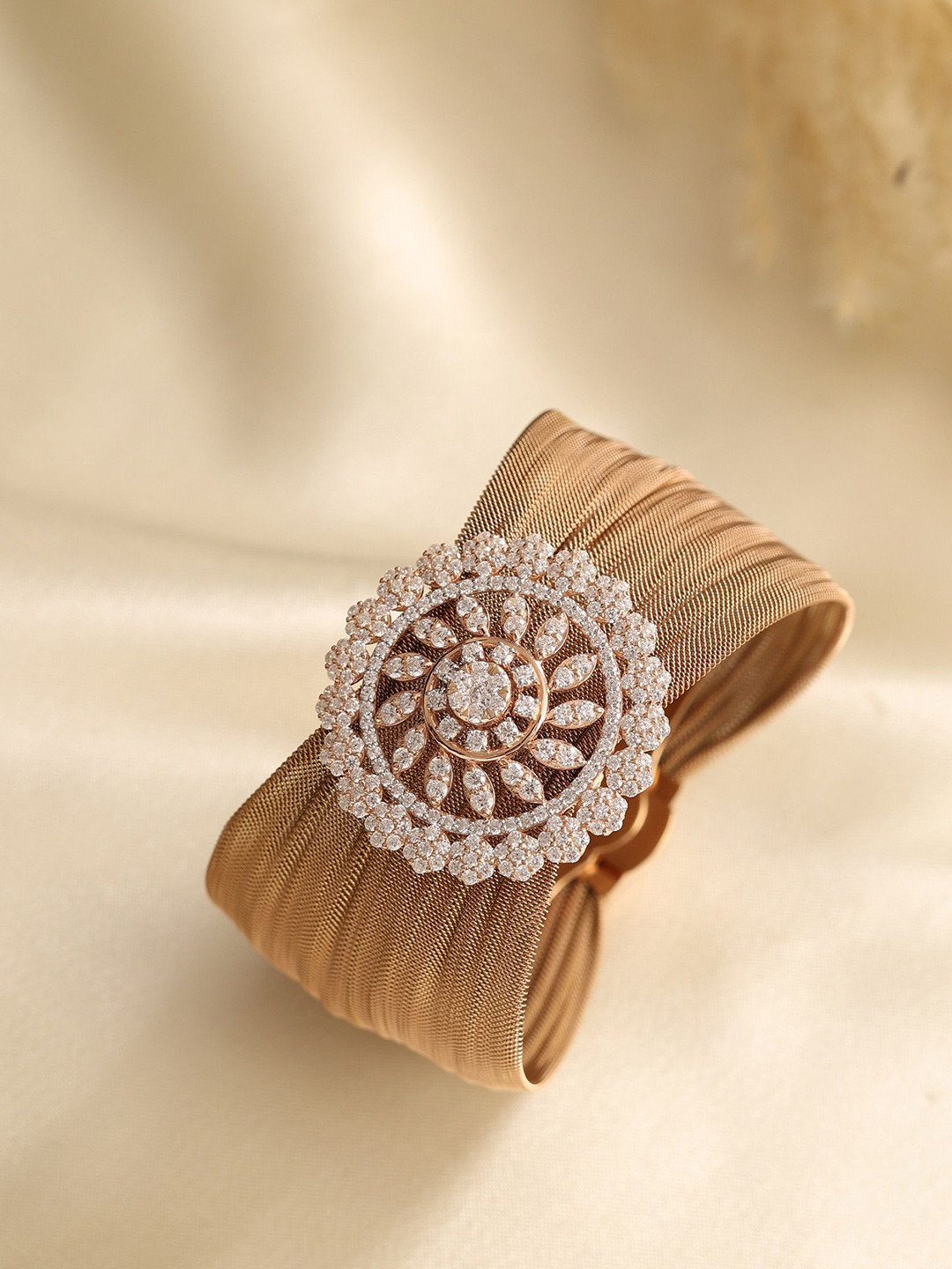 KIORAH Women Sterling Silver Rose Gold-Plated Cuff Bracelet