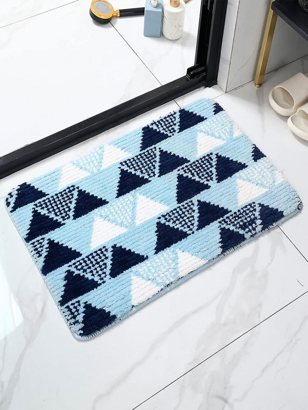 HOKIPO Blue & White Patterned Microfibre 2800 GSM Bath Rugs