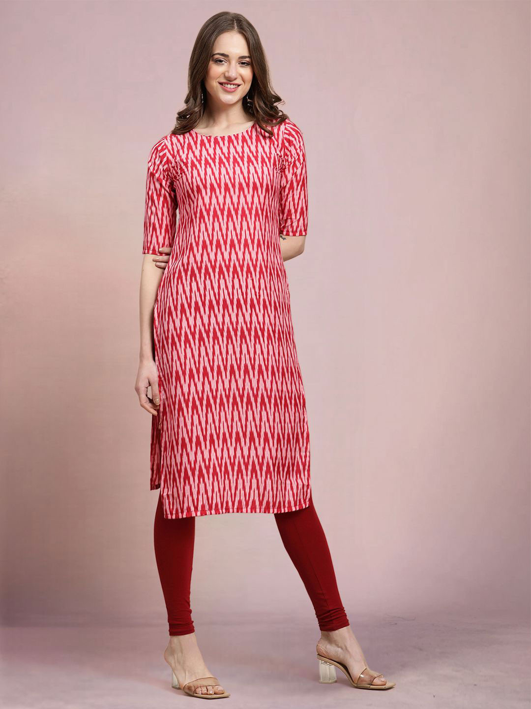 Moda Rapido Chvevron Printed Round Neck Straight Kurta