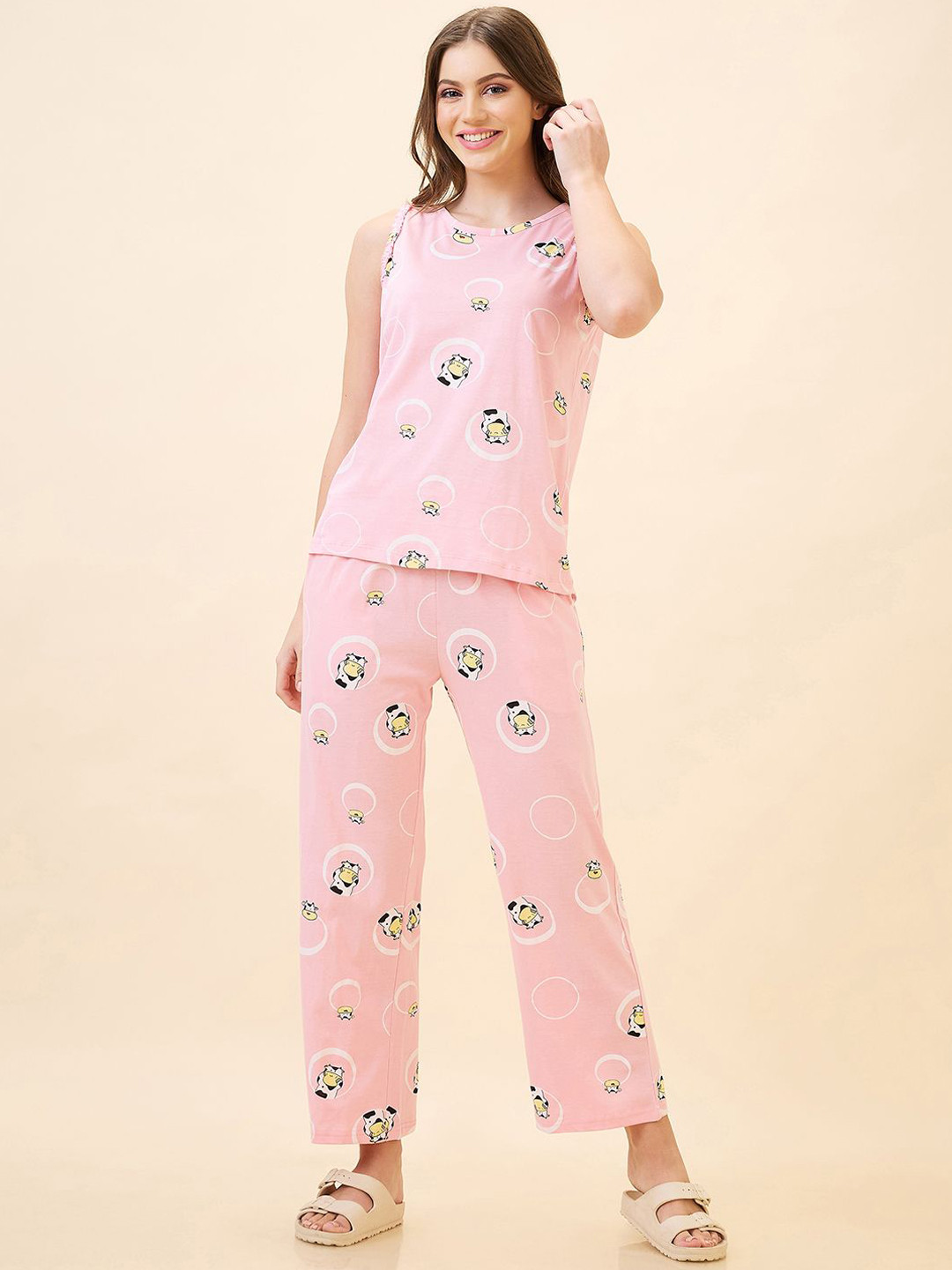 AV2 Women Printed Pure Cotton Sleeveless Night suit