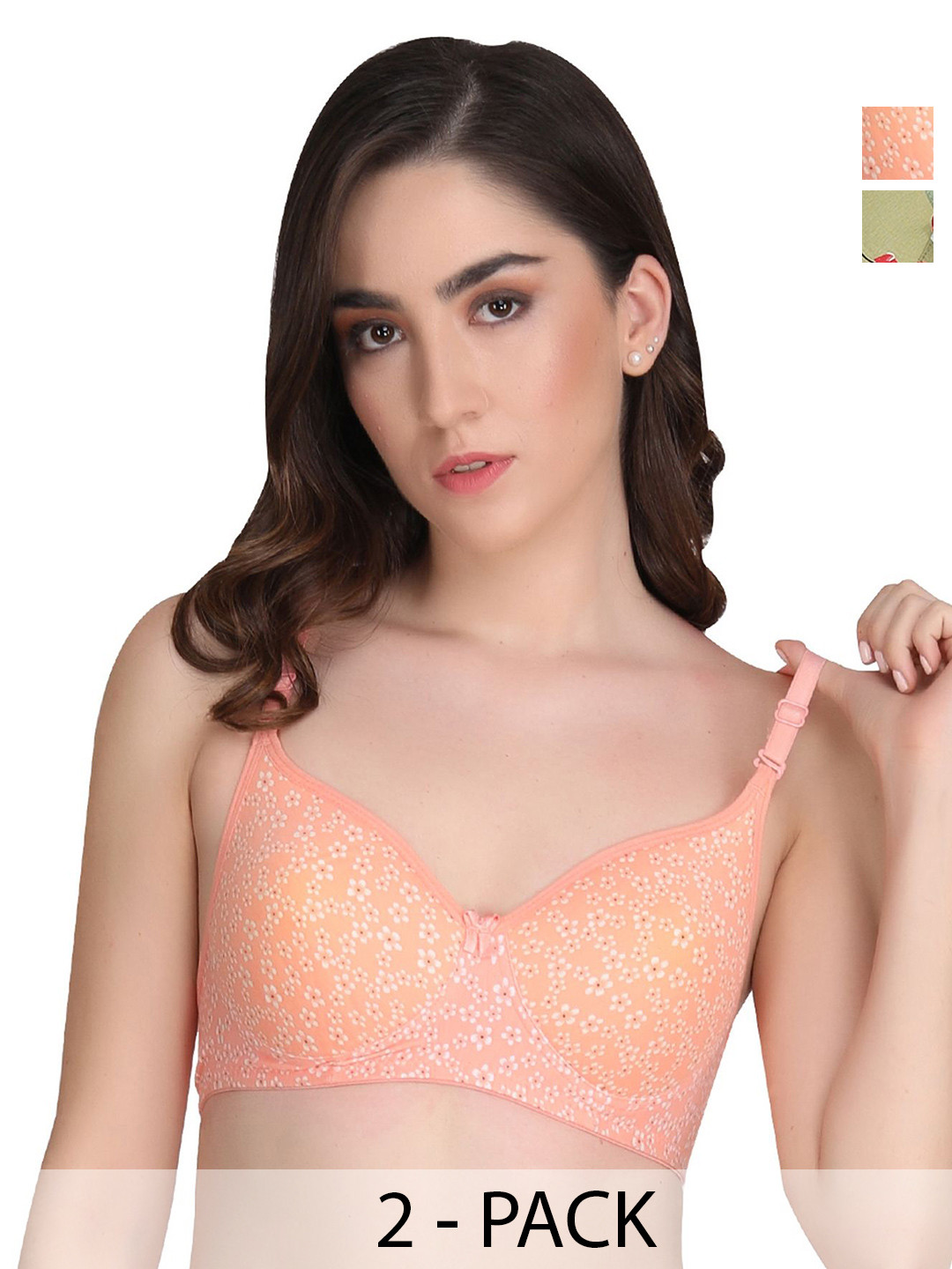 Liigne Women Pack of 2 Floral Print Pure Cotton Full Coverage Lightly Padded Bras