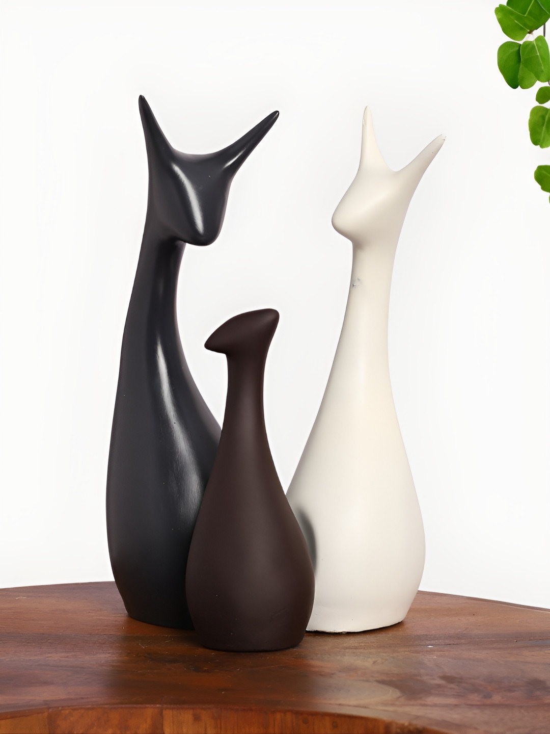 INTERNATIONAL GIFT Modern Cat Black Polyresin Natural Living Room Set of 3 Medium Showpieces - 10 Inches