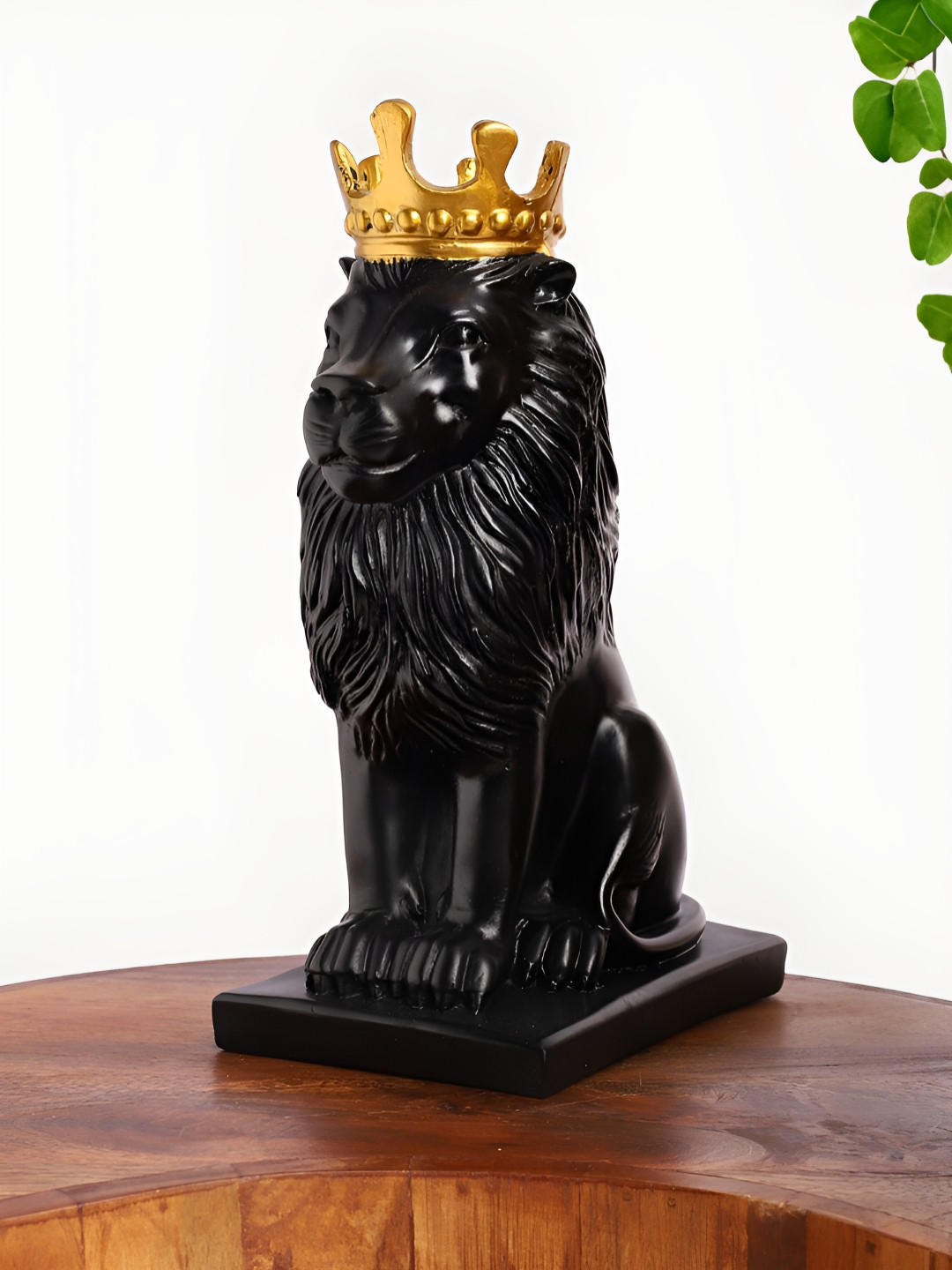 INTERNATIONAL GIFT Lion Black Polyresin Glossy Living Room Medium Showpiece - 12 Inches