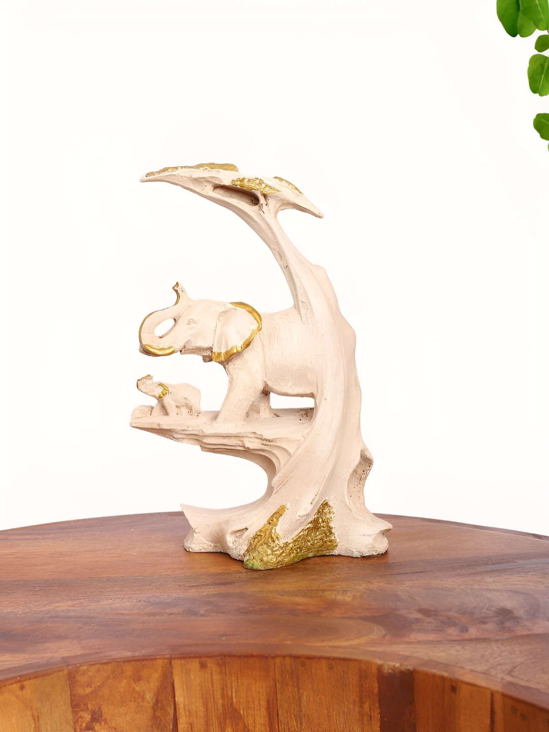 INTERNATIONAL GIFT Elegant Elephant Family White Polyresin Natural Living Room Medium Showpiece - 9 Inches