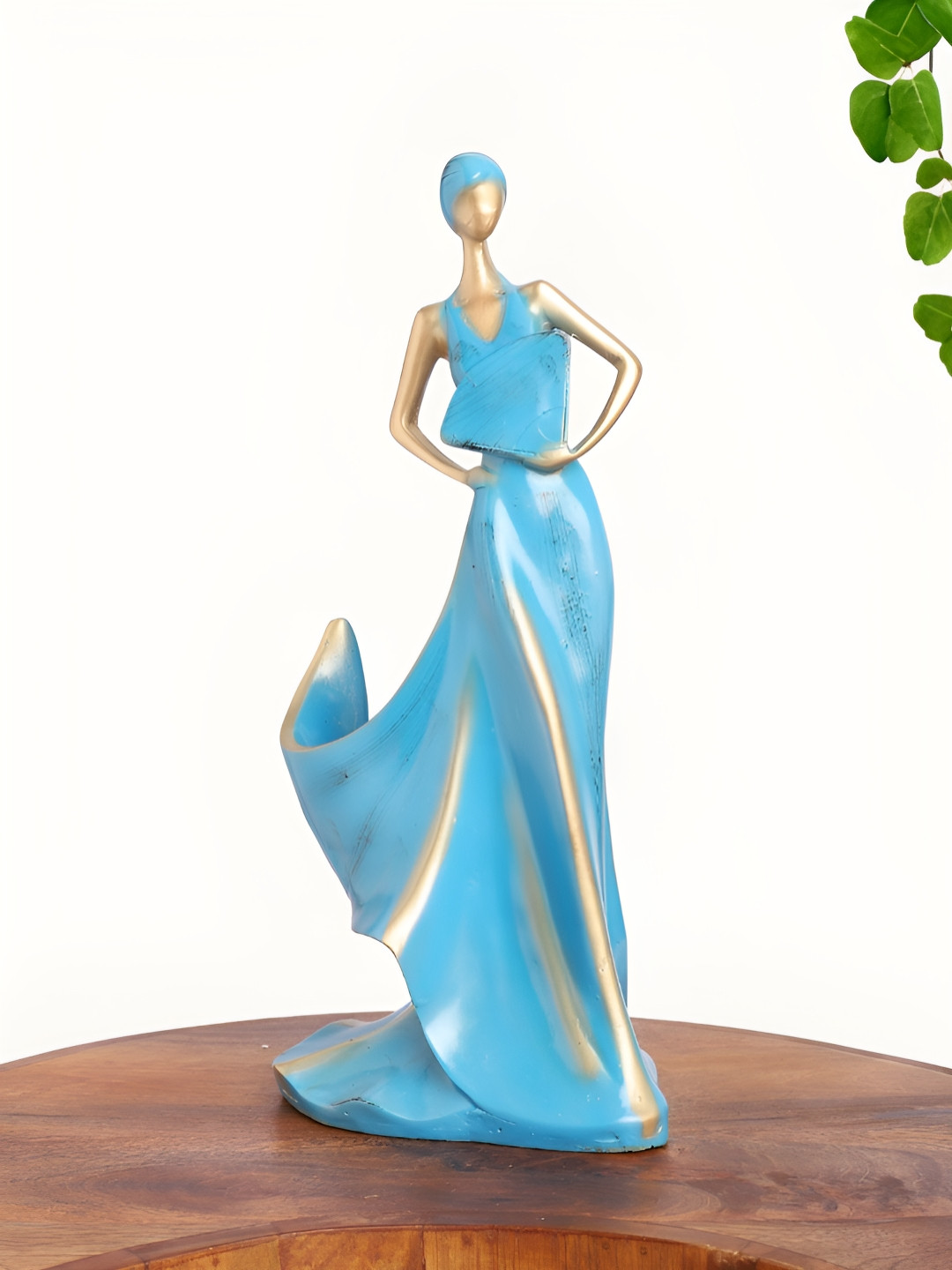 INTERNATIONAL GIFT Lady with Wine Bottle Holder Green Polyresin Glossy Living Room Medium Showpiece - 13 Inches