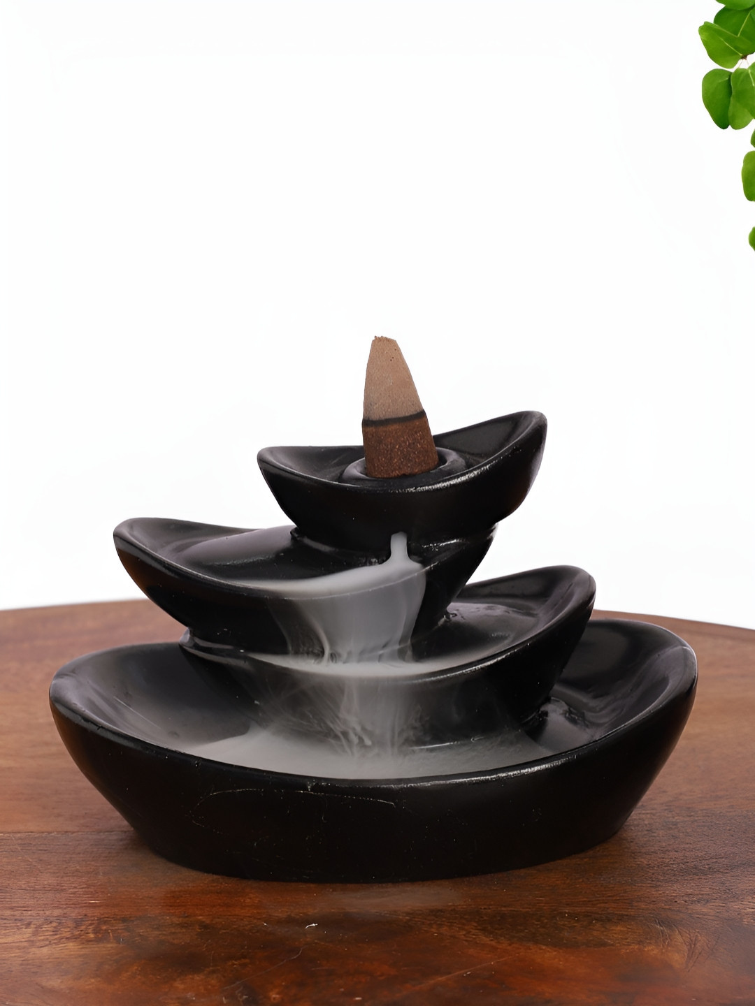 INTERNATIONAL GIFT Waterfall Back Flow Smoke Fountain Agarbatti Holder Black Polyresin Matte Living Room Fountain Small Showpiece - 3 Inches