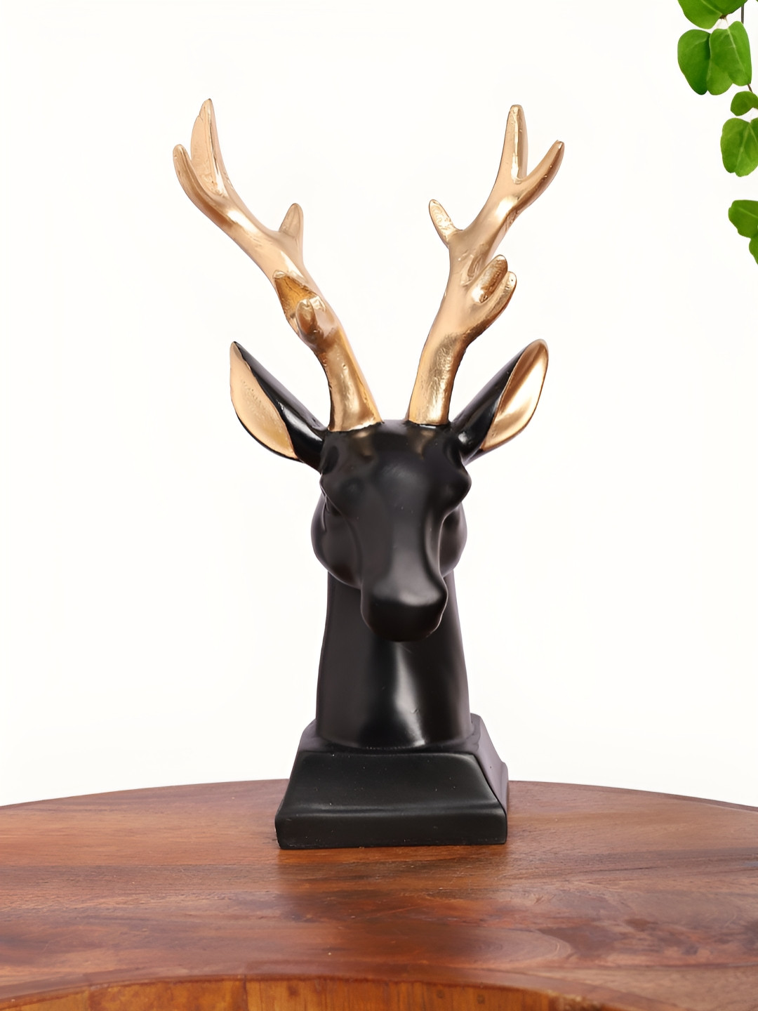 INTERNATIONAL GIFT Deer Head with Antlers Black Polyresin Glossy Living Room Medium Showpiece - 11 Inches