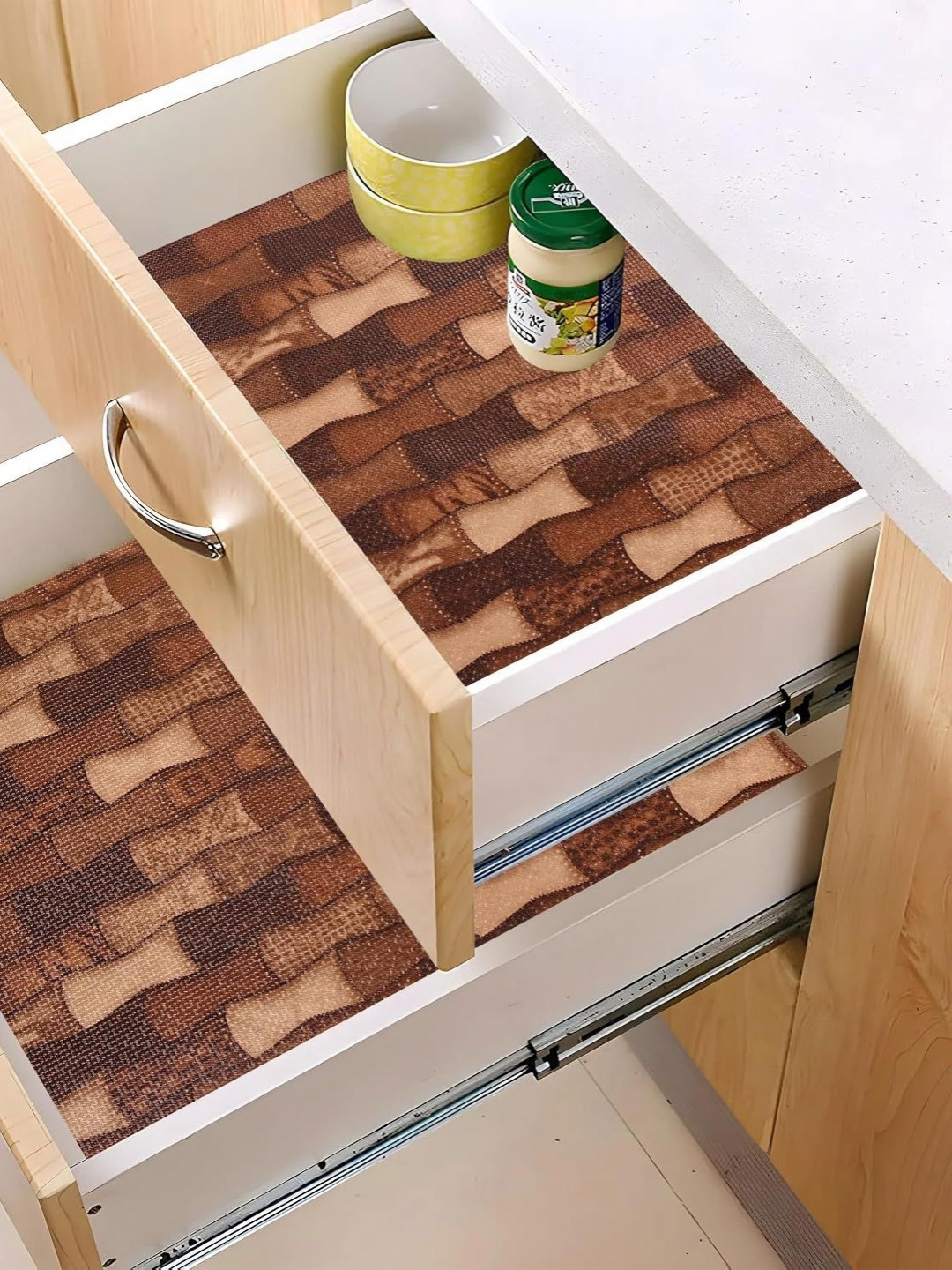 REVEXO Brown Printed Reusable Kitchen Shelf Liner