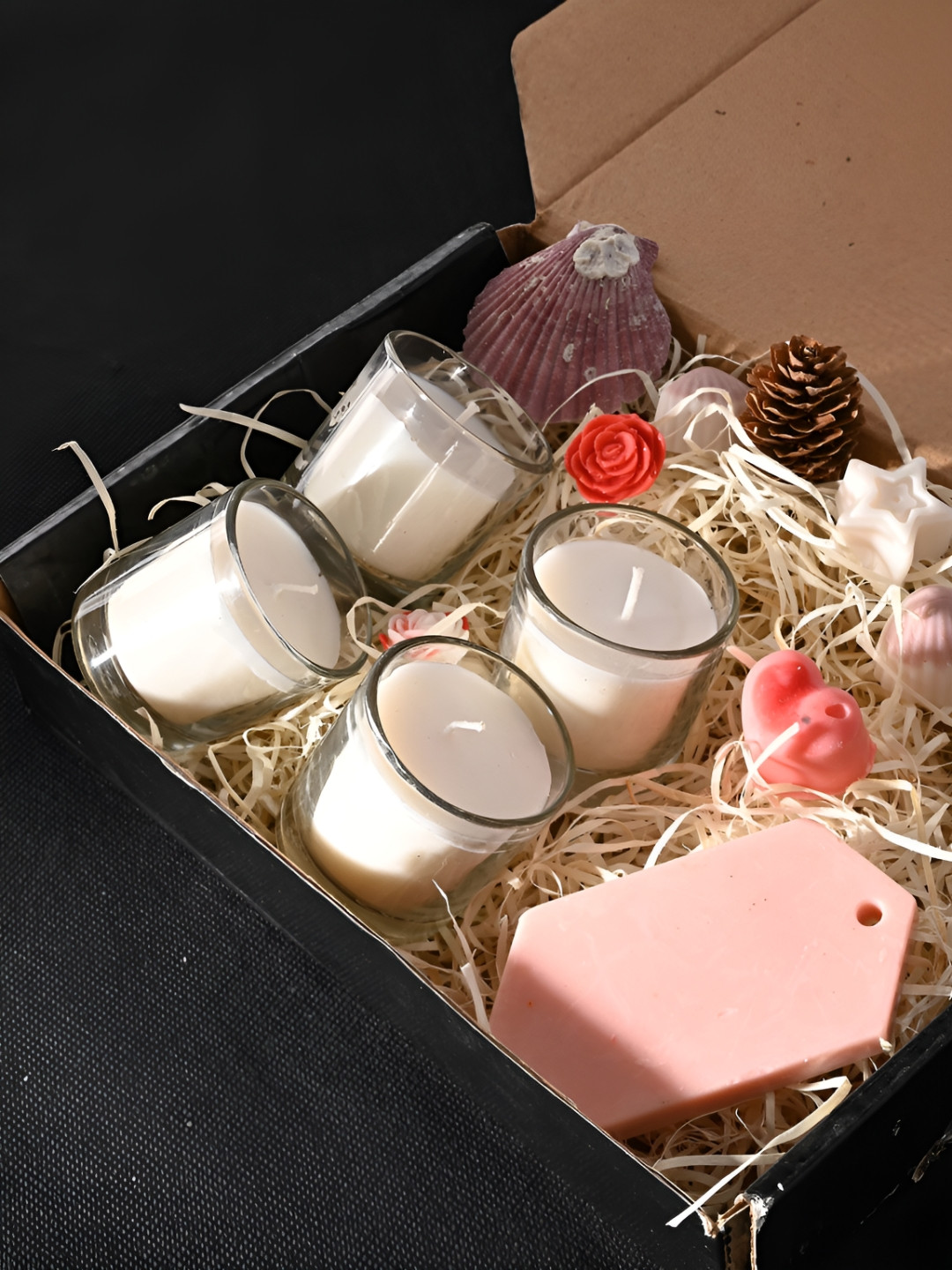 ANWYN Soy Wax 4Pcs Scented 1 Wick Orange Vanilla Solid Geometric Regular Jar Candles