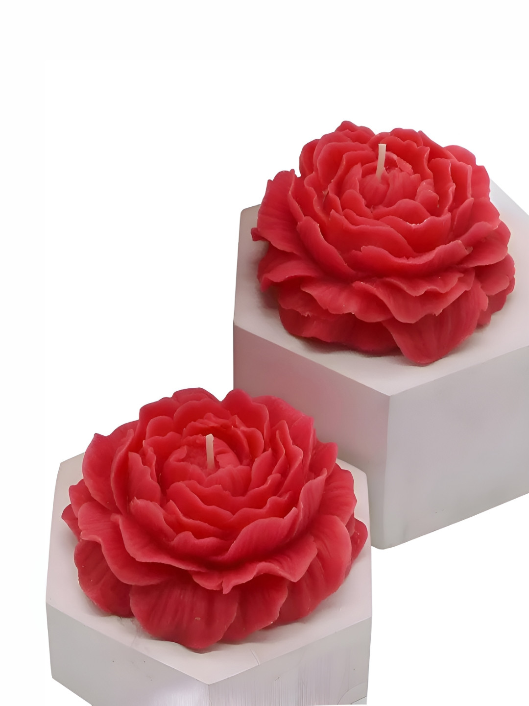 atorakushon Peony Flower Shaped 2Pcs Peony Flower and Vanilla Solid Regular Diyas Candles