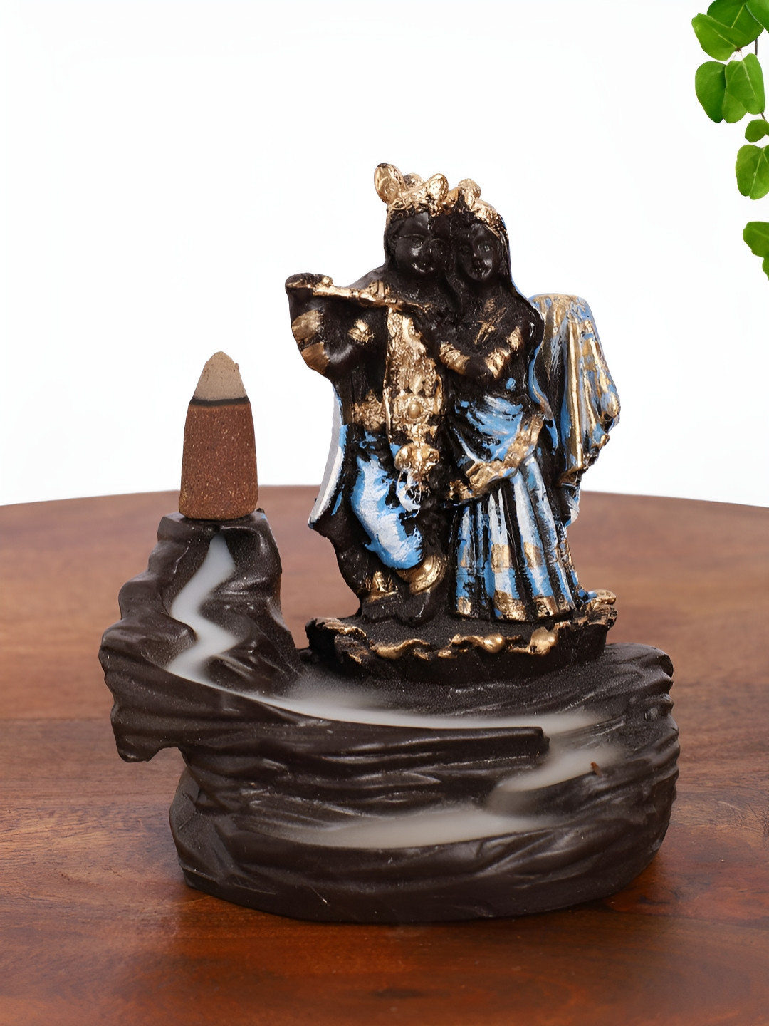 INTERNATIONAL GIFT Radha Krishna Blue Polyresin Natural Prayer Room Fountain Small Showpiece - 4 Inches