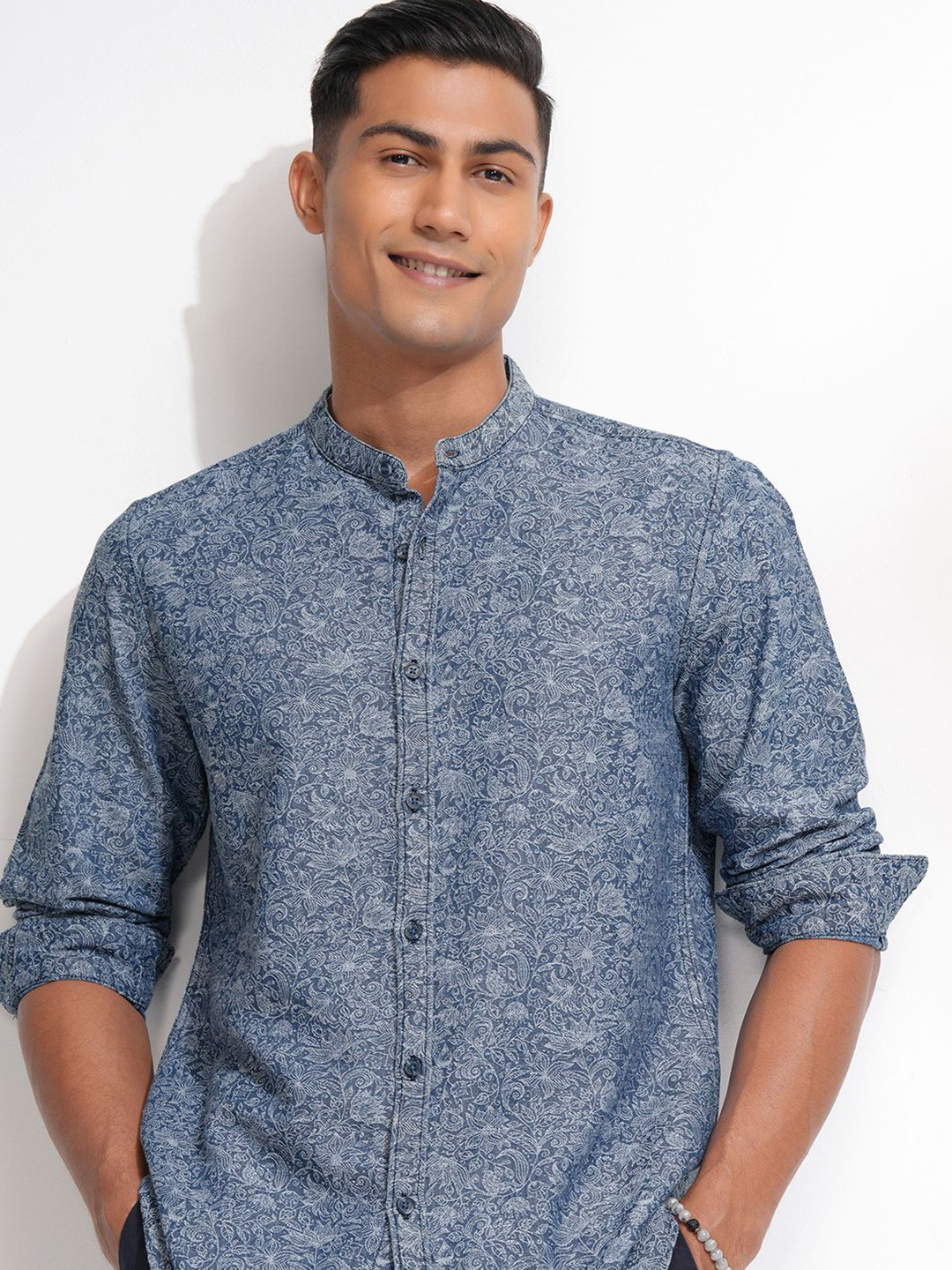 Locomotive Men Washed Jacquard Textured Cuban Collar Relaxed Shirt